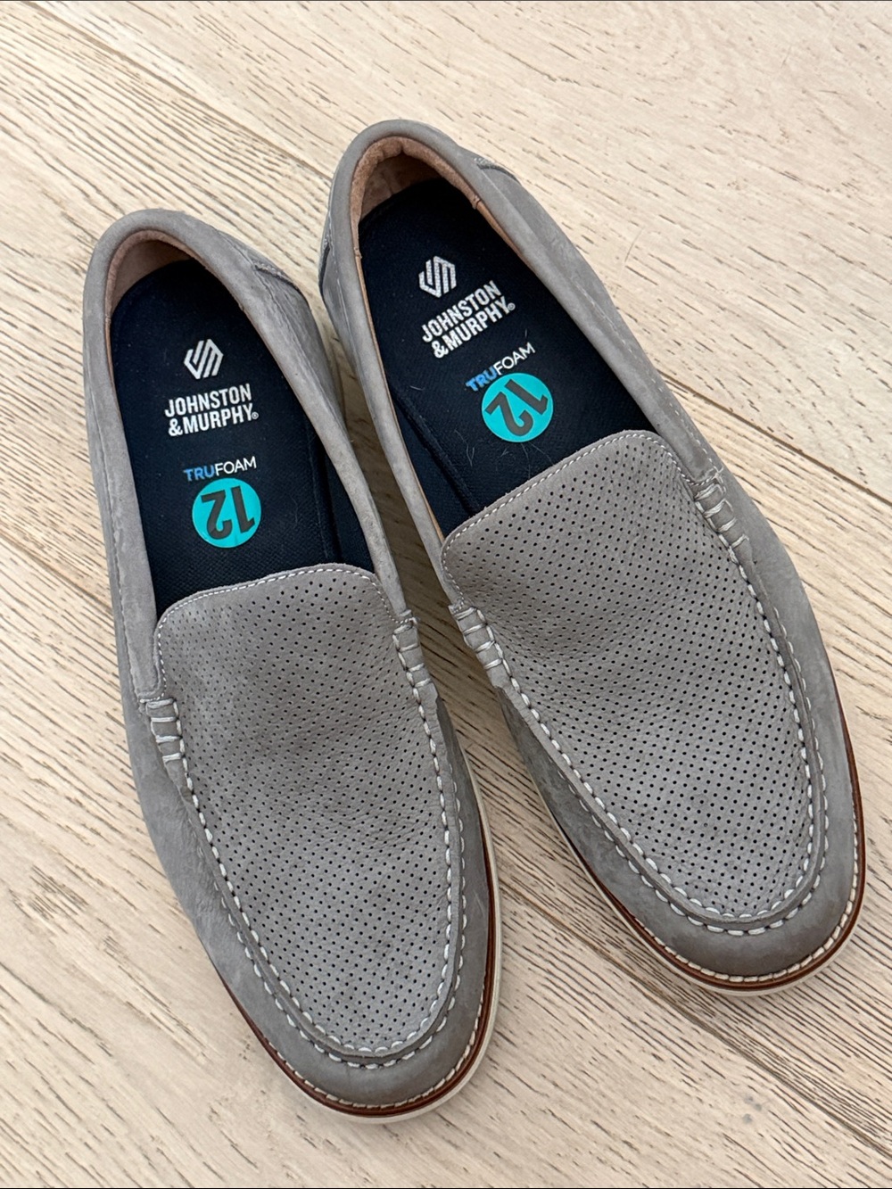 Johnston & Murphy Grey Suede Perforated Slip-On Loafers